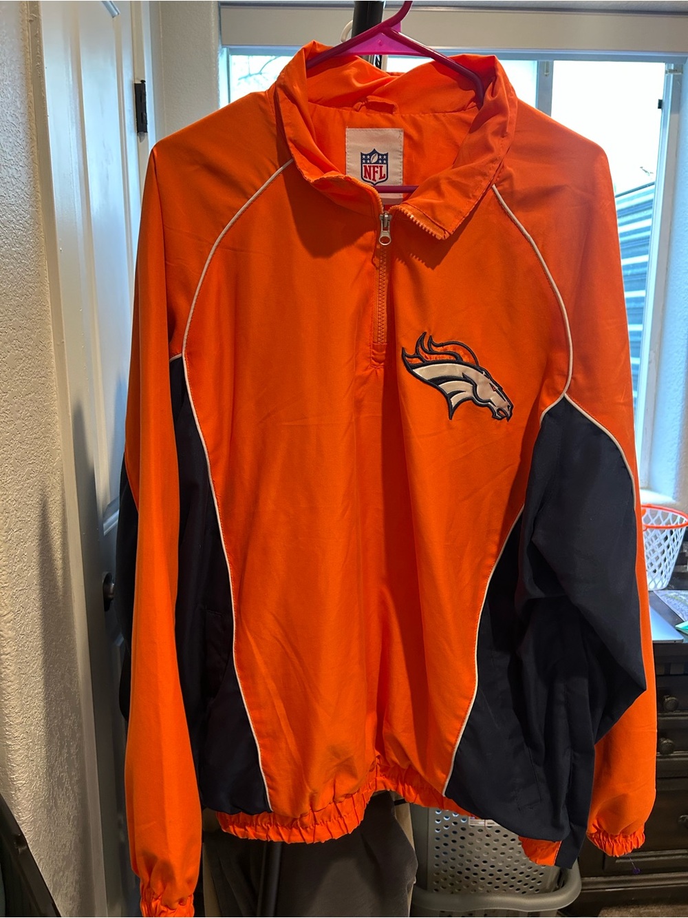 NFL Denver Broncos Orange and Navy Quarter-Zip Pullover